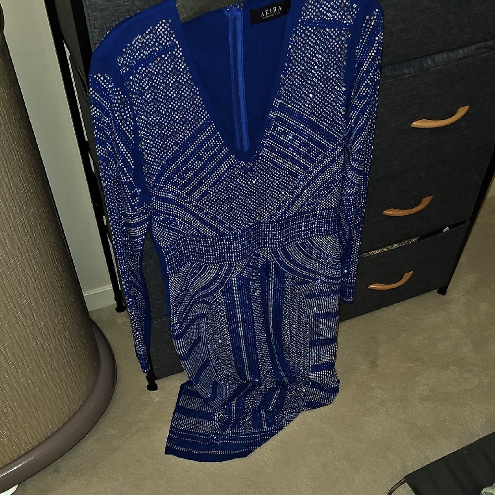 AKIRA Royal Blue Beaded Long Sleeve Dress